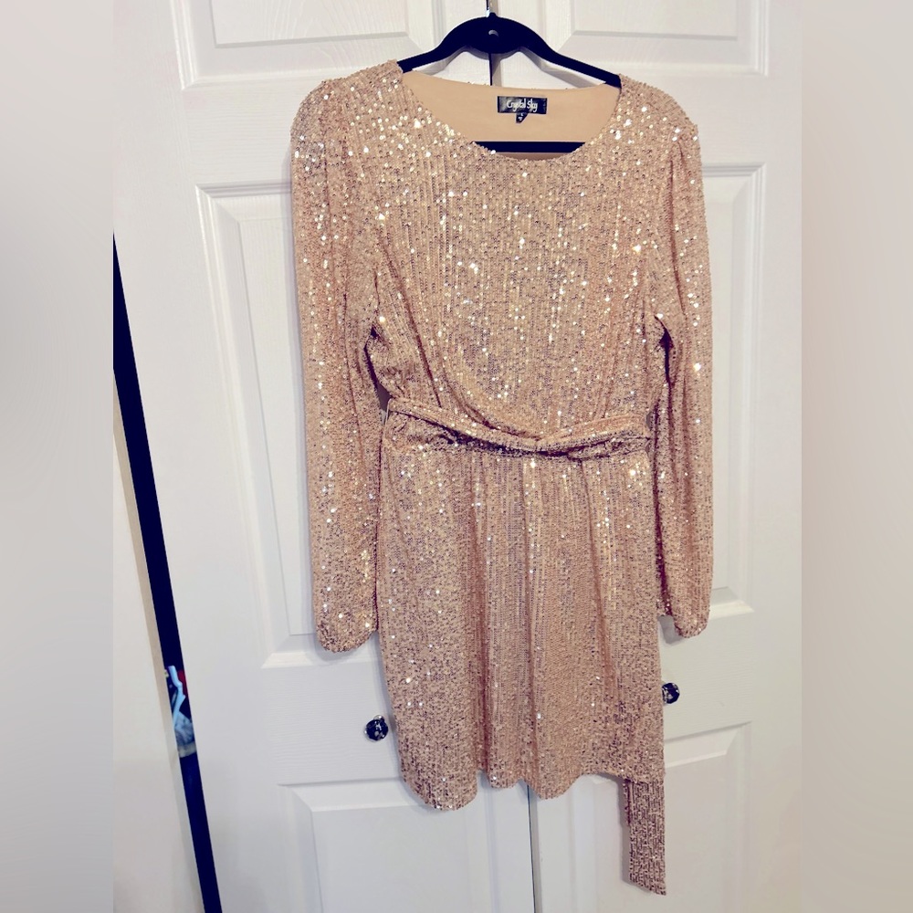 Crystal Sky Rose Gold Sequin Party Dress Women’s Large - Picture 3 of 6